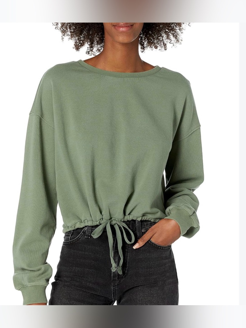 Lucky Brand Olive Cropped Drawstring Sweatshirt Size Large